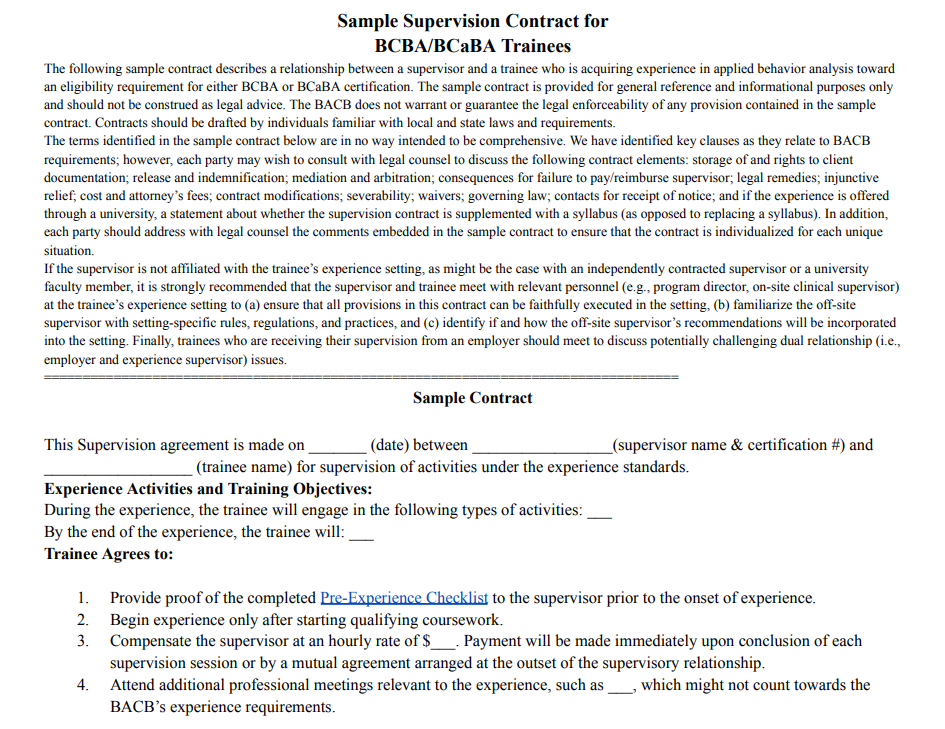 Sample Supervision Contract